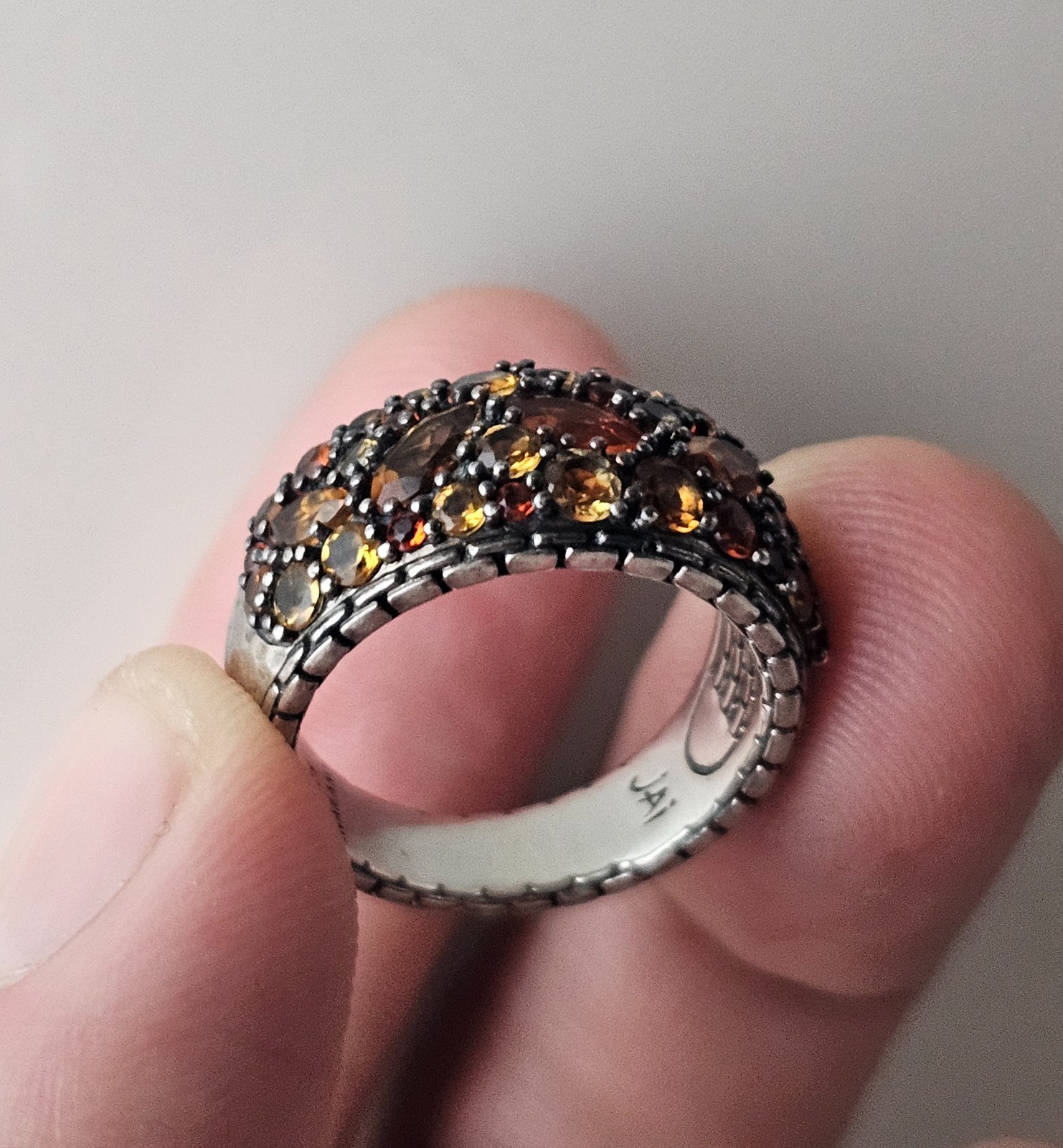 John Hardy 925 Ring Mixed Garnet & Citrine Orange Spessartite Amber Agate size 8