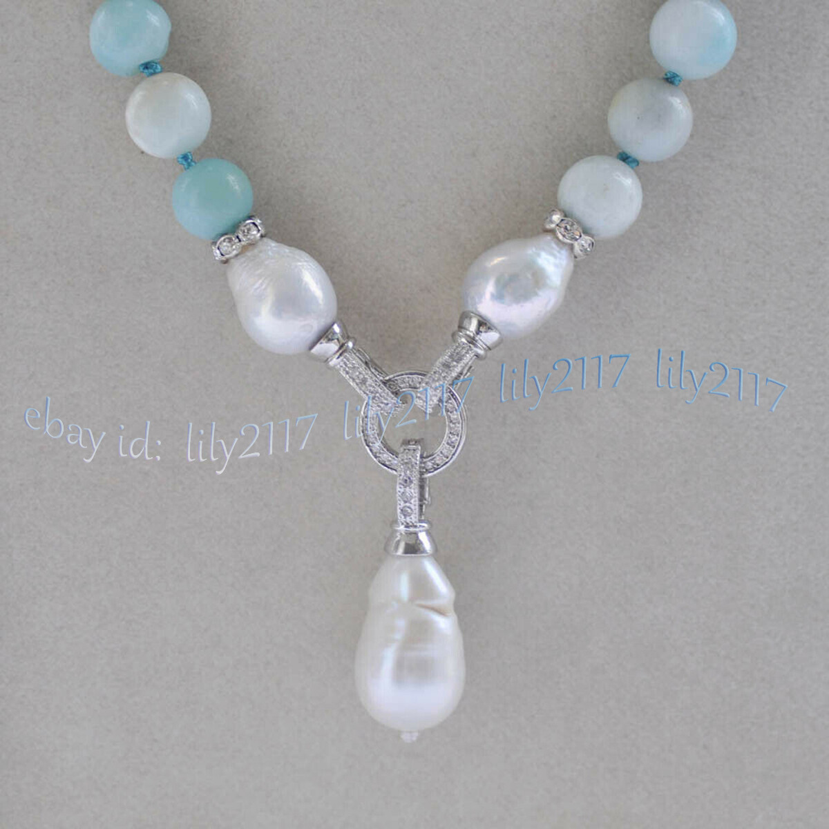 10mm Multicolor Amazonite Natural White Keshi Baroque Pearl Pendant Necklace