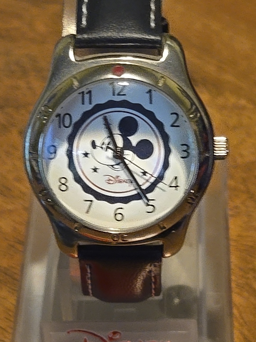 MICKEY MOUSE Disney Silvertone Black Band Watch SII MU0897