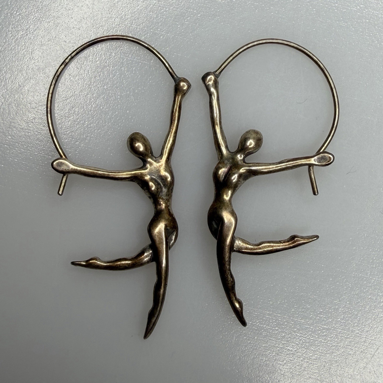 Eclectic Earth Sterling Silver 925 Ribbon Dancer Acrobat Hoop Earrings Patina