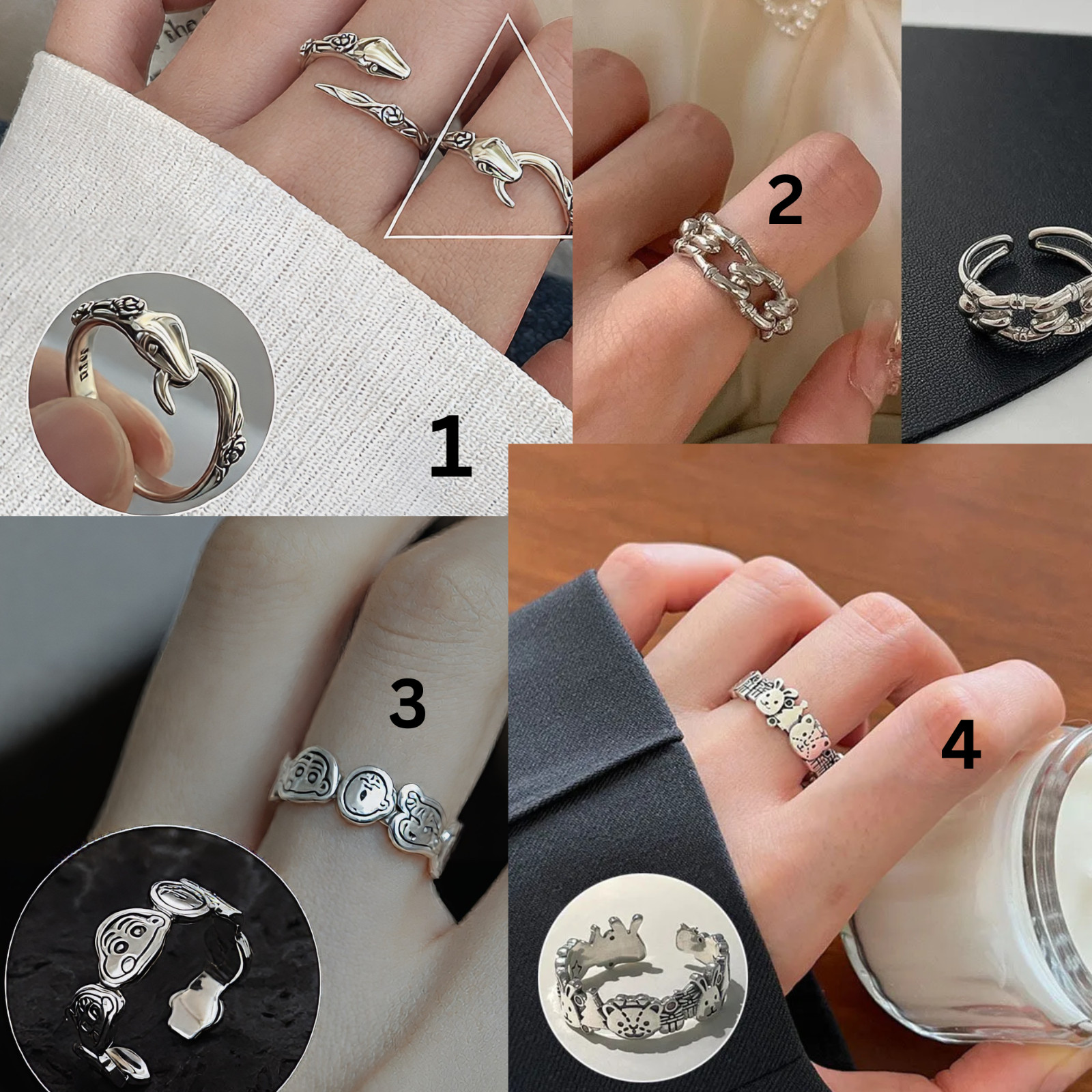 Adjustable Silver Open Ring Minimalist Statement Band Stackable Women Gift