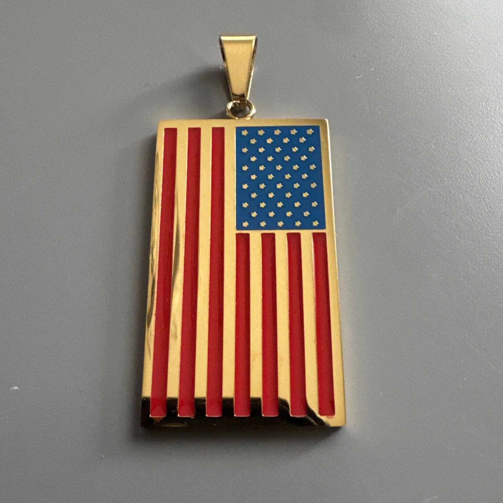 American Flag Pendant Gold Plated Stainless Steel 24” Chain USA America Gift