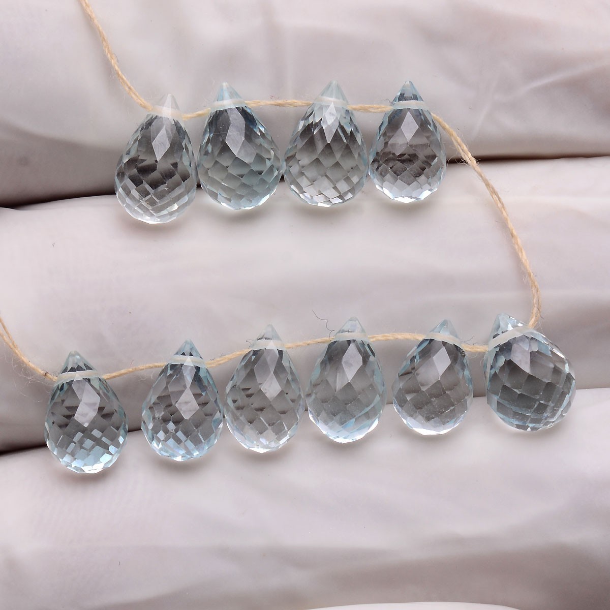 10 Pcs Natural Blue Topaz 6mm-8mm Untreated Briolette Drilled Loose Gemstones