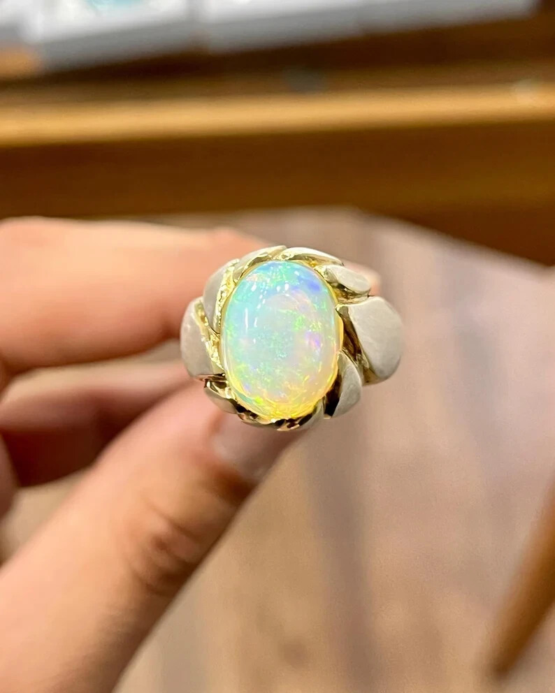 Ethiopian Opal Ring Silver Opal Ring, 4k Gold Opal Engagement Ring,