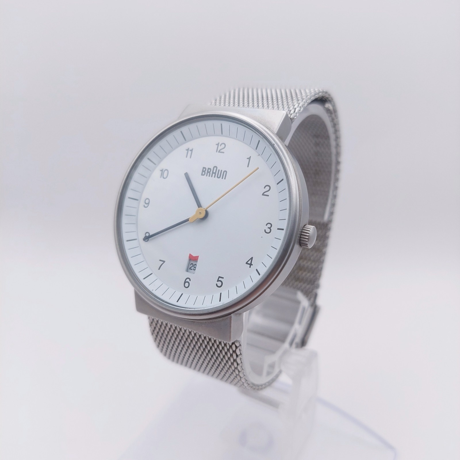 BRAUN BNH0032WHSLMHG White Dial Quartz Mesh Stainless Steel Watch Men In hand