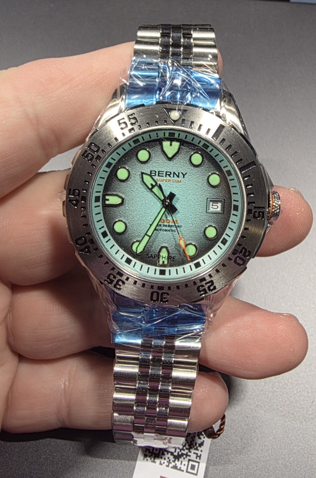 BERNY 20ATM Automatic Diver Watch Men MIYOTA 8215 316L Steel Sapphire Blue New
