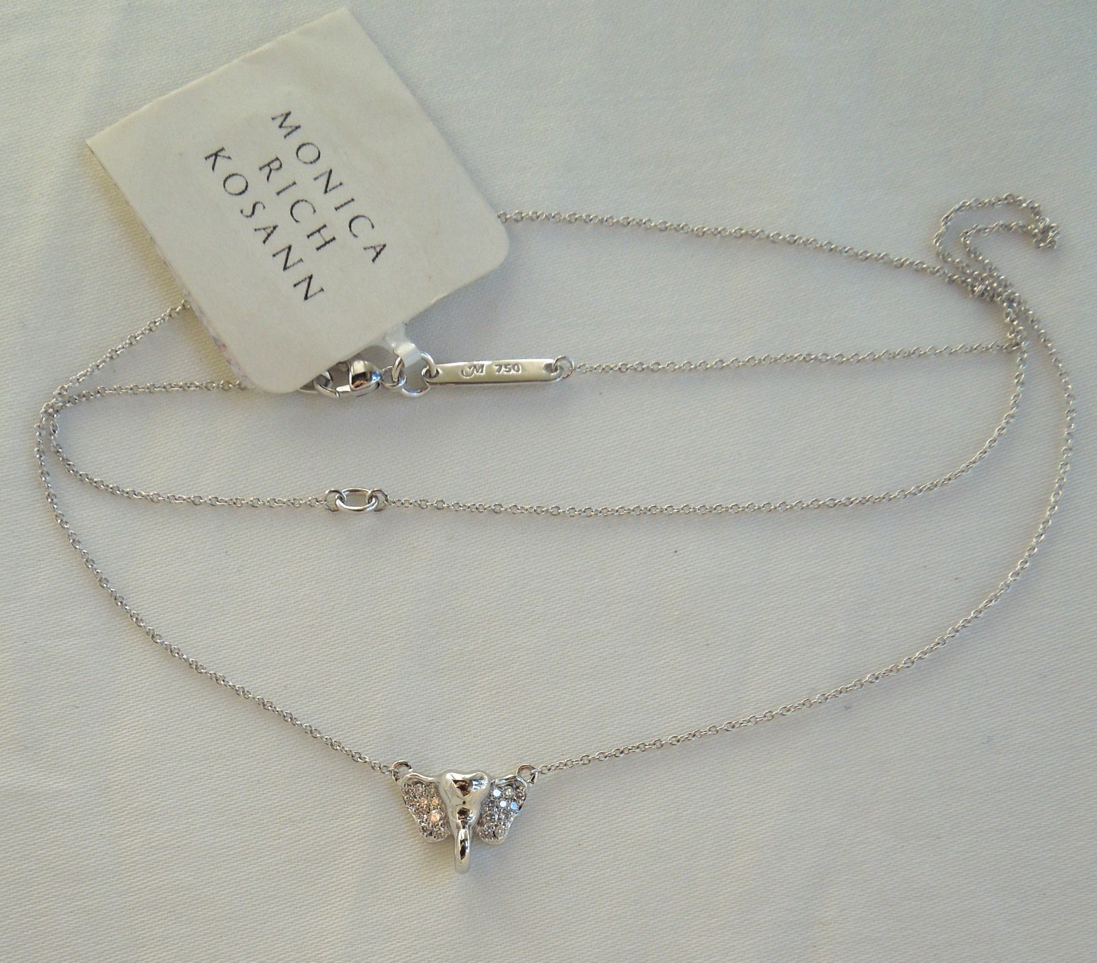Monica Rich Kosann 18K White Gold & Diamond Elephant Luck Necklace $1,100 NWT