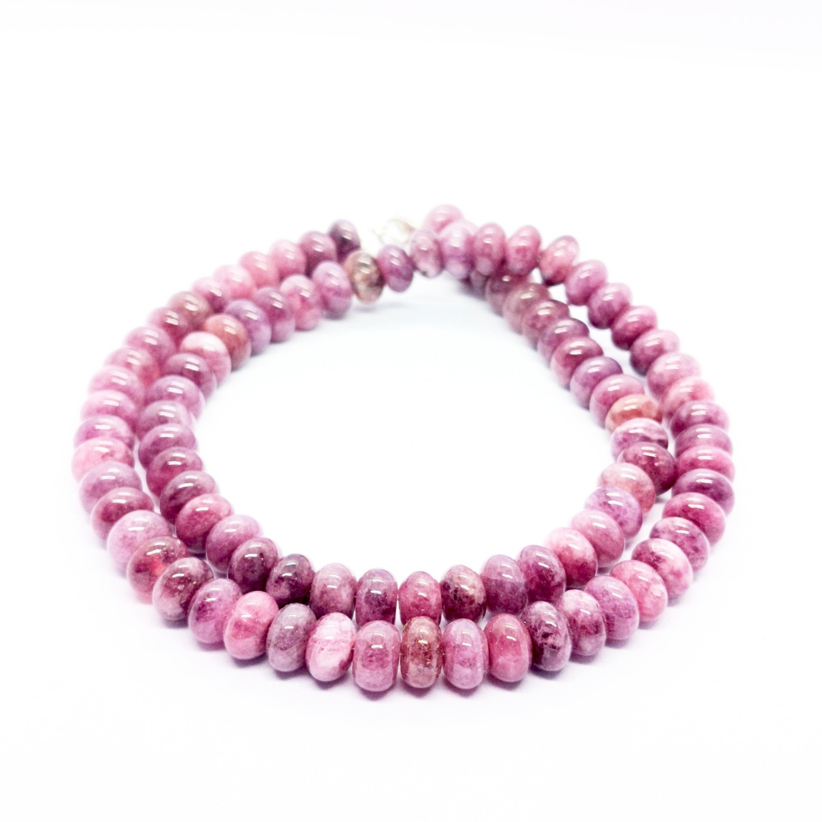 Pink Tourmaline Beaded Necklace, 8mm Rondelle Beads, Pink Gemstone Jewelry, Hand