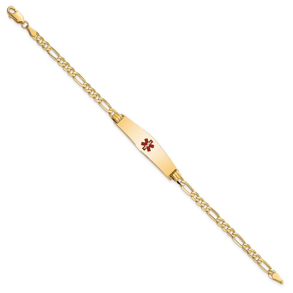 14K Yellow Gold Solid Chain 33x8mm Red Enamel Flat Figaro Link Bracelet 7″