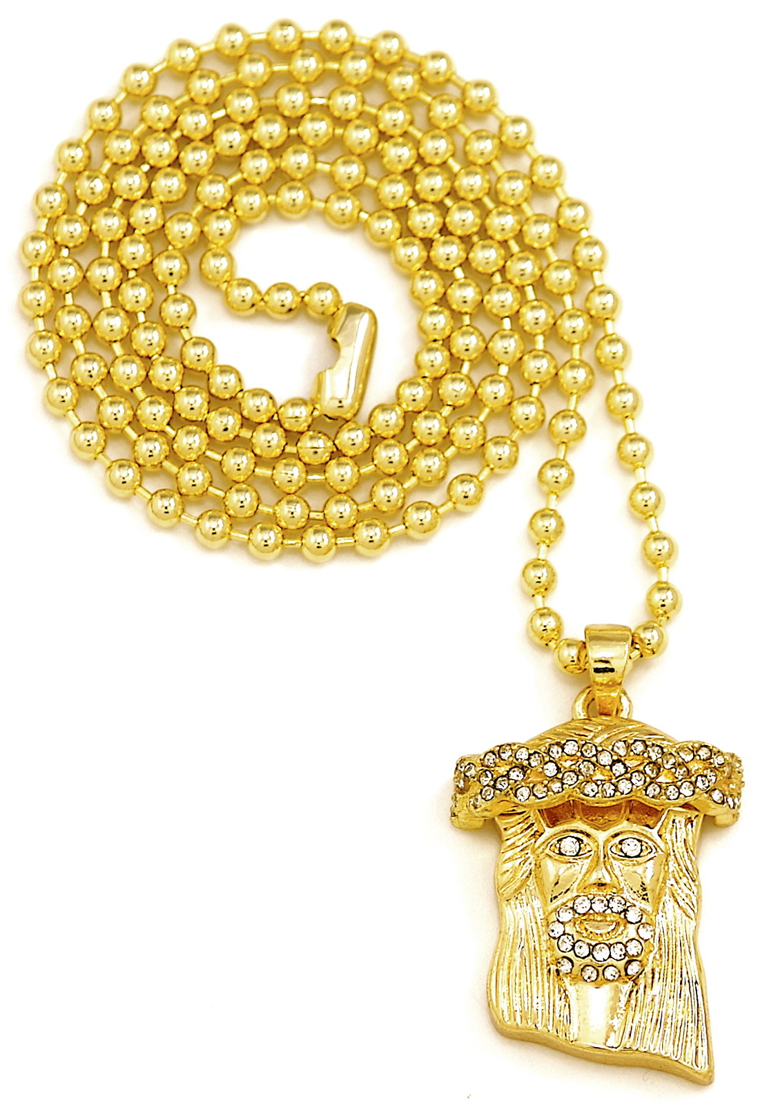 Jesus Necklace New Crowned Mini Pendant 27 Inch Long 3mm Wide Ball Style Chain