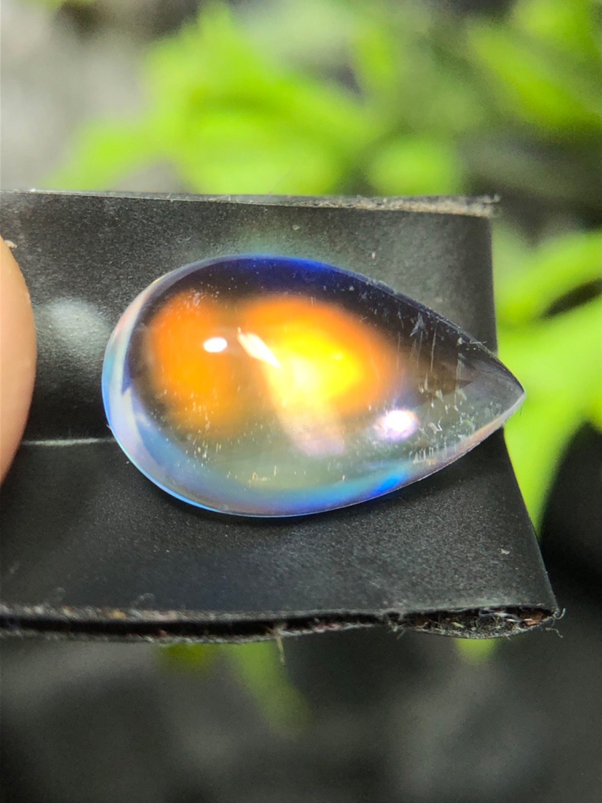 Natural Orange Blue Fire Madagascar Moonstone, 13×8 MM Pear Shape Cabochon Stone