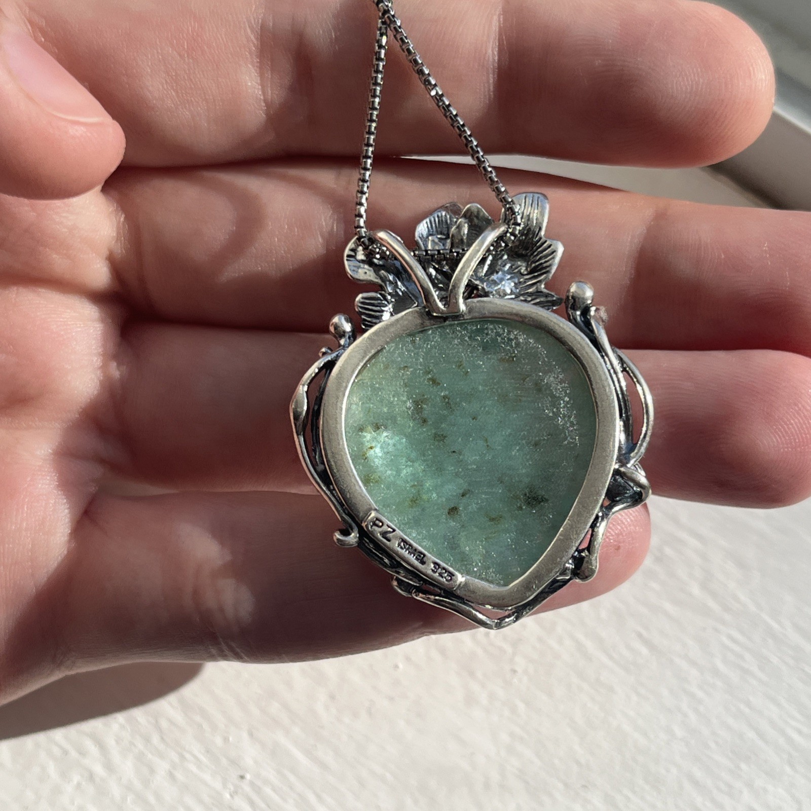 PAZ Creations Israel Blue Roman Glass Necklace 925 Sterling Silver