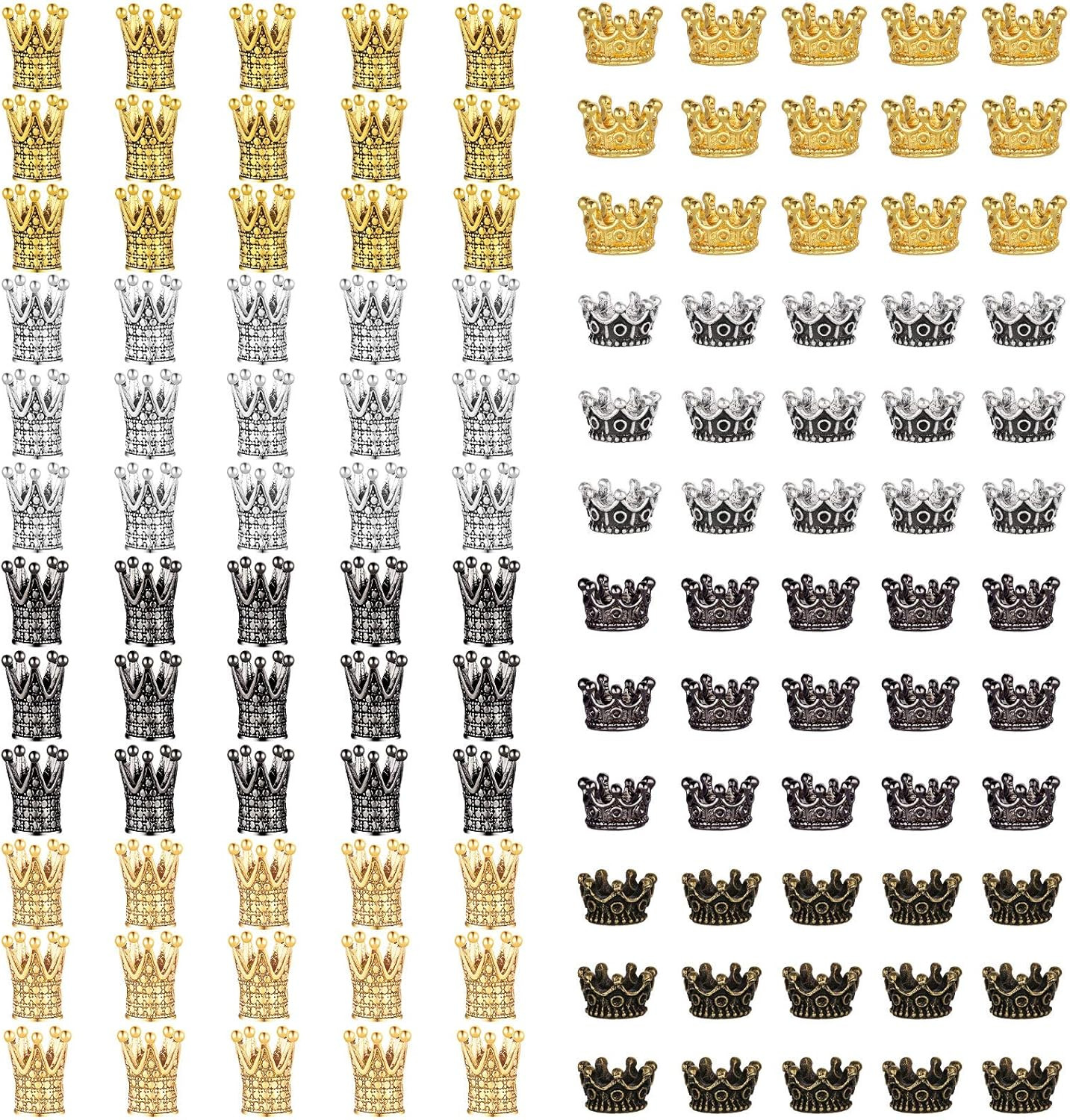 120 Pieces King Crown Charm for Jewelry Bracelet Making Colored Gold Silver Crow