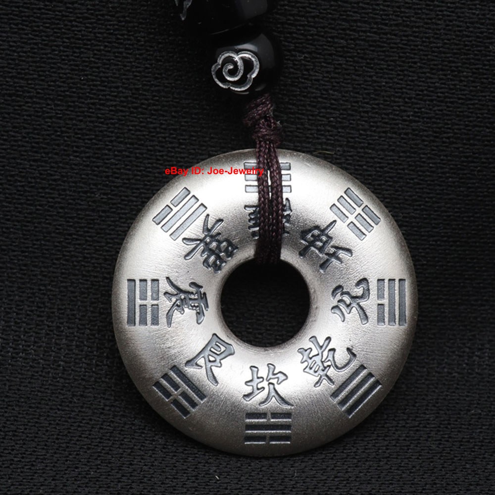 Real 999 Fine Silver Pendant Chinese Mountain Ghost Round Circle Amulet 19-21g