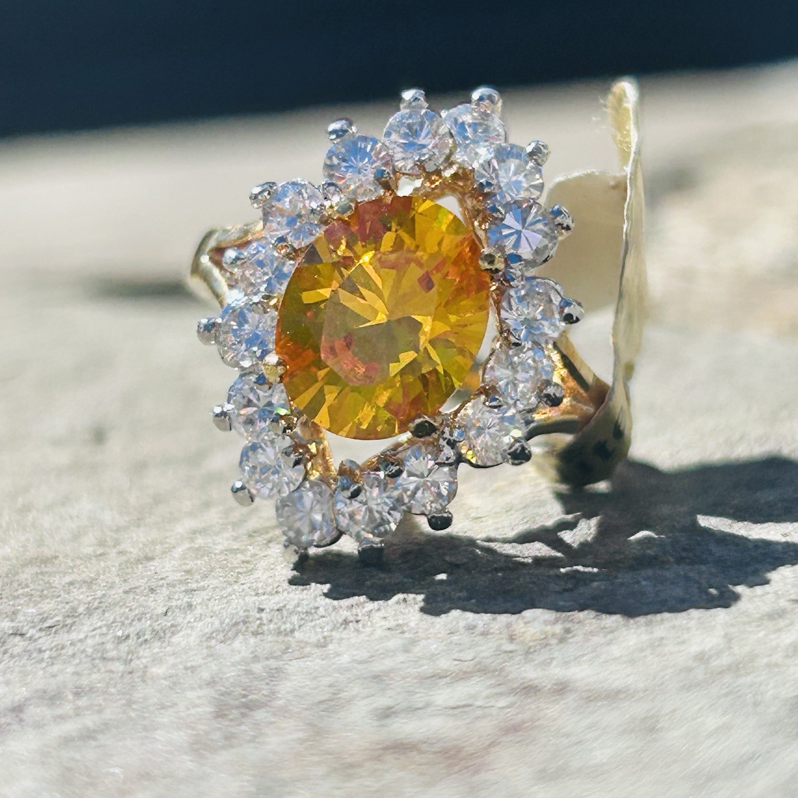 Vintage Cocktail Ring 14K Electroplate Gold Tone Cubic Zirconia Dura-Klad Size 8