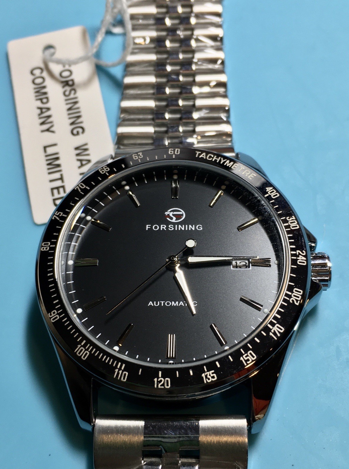 FORSINING 42MM AUTOMATIC BLACK MATTE DIAL TACHYMETRE BEZEL QUICK RELEASE BAND!