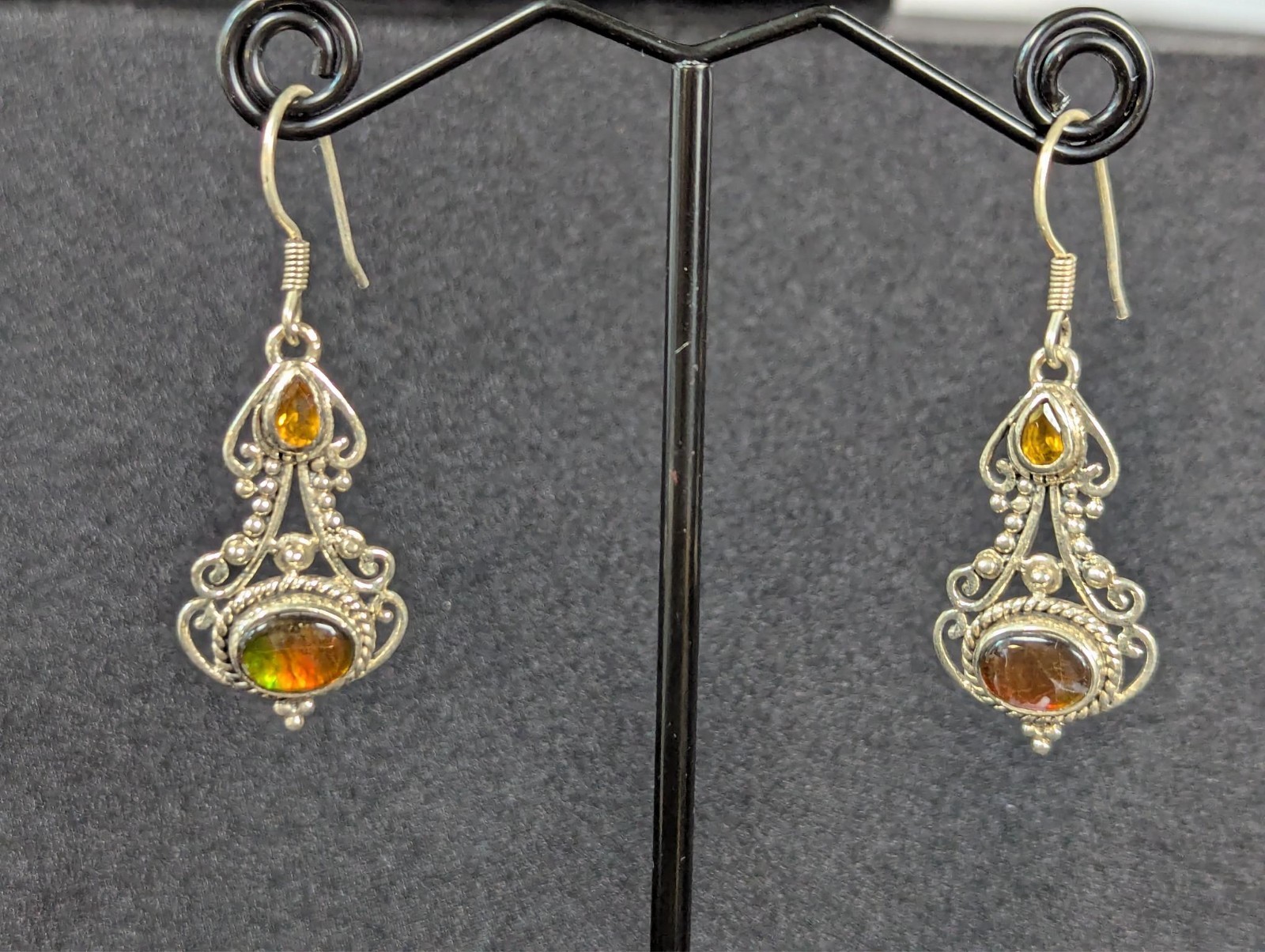 925 Sterling Silver Ammonite Fossil Dangle Earrings Art Nouveau 26.7.15-2