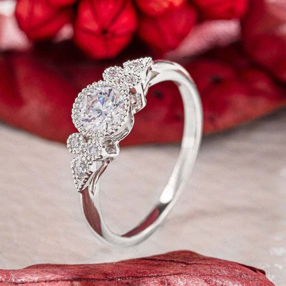 1.38 TCW Round Cut Moissanite New Style Engagement Ring In 14K White Gold Plated