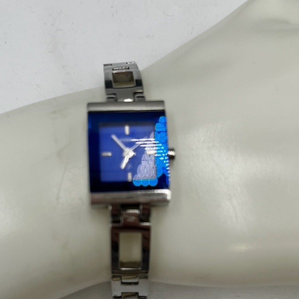 Fossil F2 ES-9389 Timepiece Square Navy Blue Stainless Steel Watch new Battery *