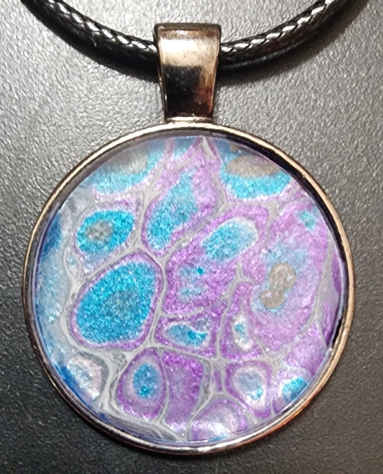 Handcrafted Acrylic Paint & Resin Pendant Faux Leather Adjustable Lobster Clasp
