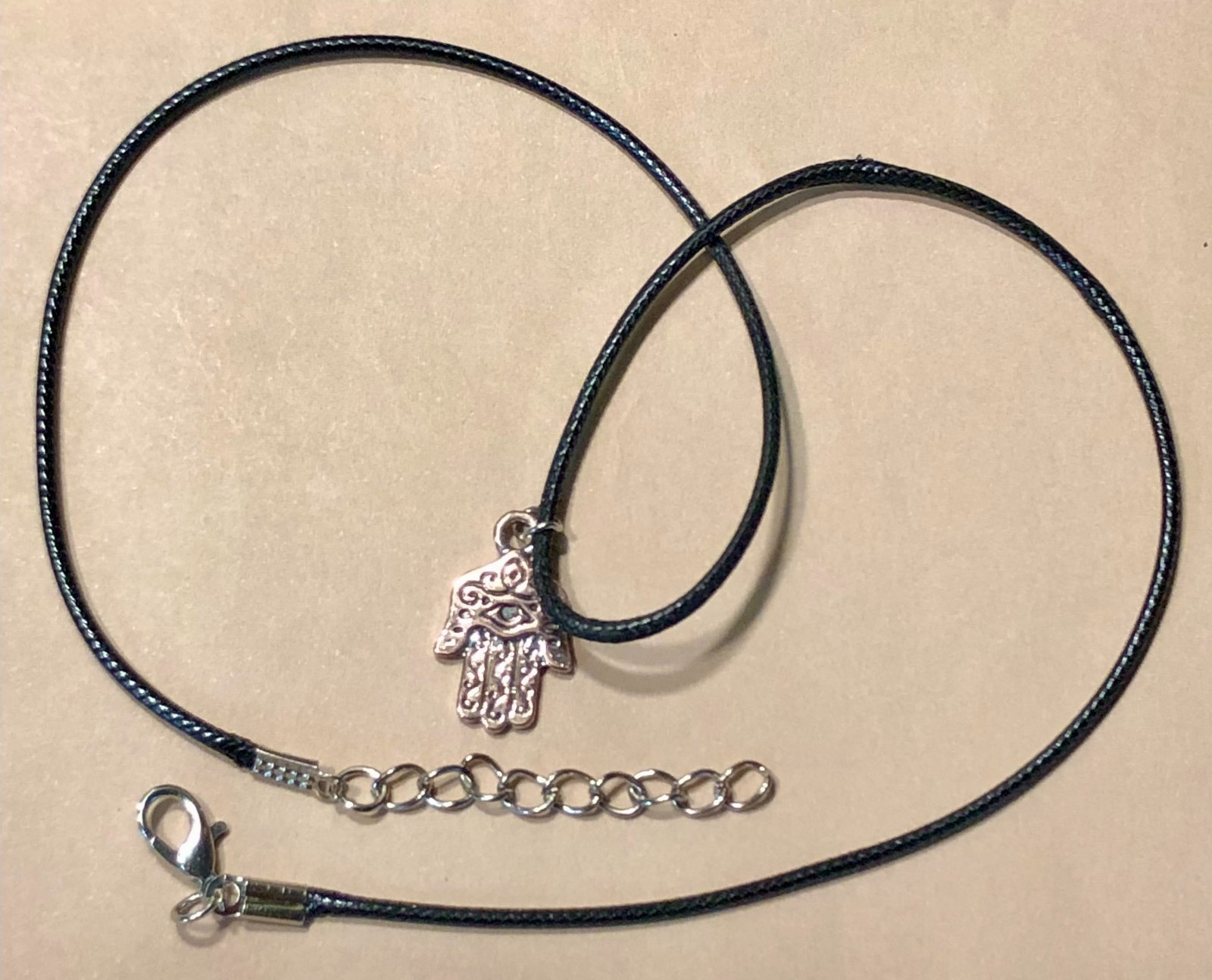 Hamsa Hand Evil Eye Pendant Choker Necklace Luck Happiness Rose Color Silver 18″