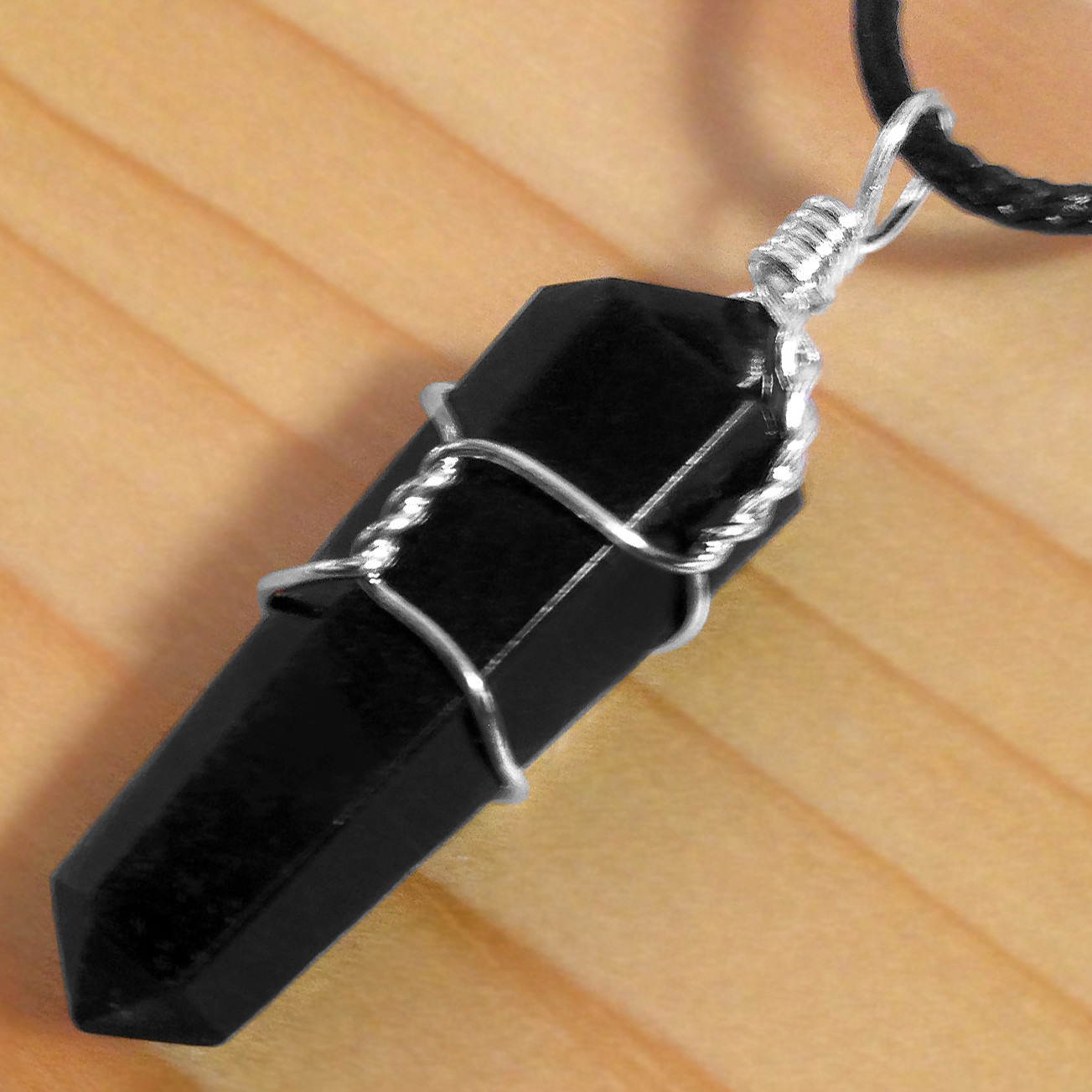 Obsidian Wire Wrap Double Terminated Point Chakra Crystal Pendant CHARGED Neckla