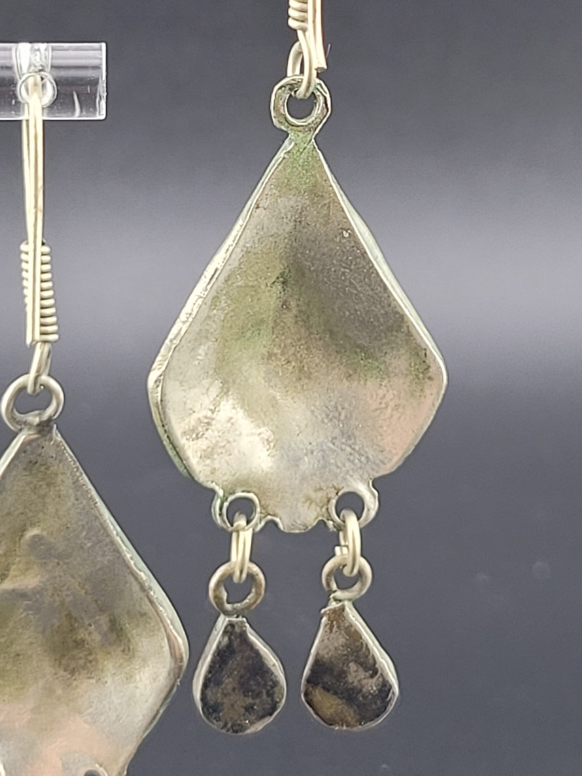 Vintage East India Blue Glass Stone Nickle Silver Chandelier Statement Earrings