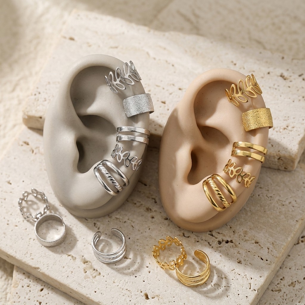 10Pcs Ear Cuff Clip On Earrings Set 5 Gold 5 Silver Non Pierced Ear Wrap Clips
