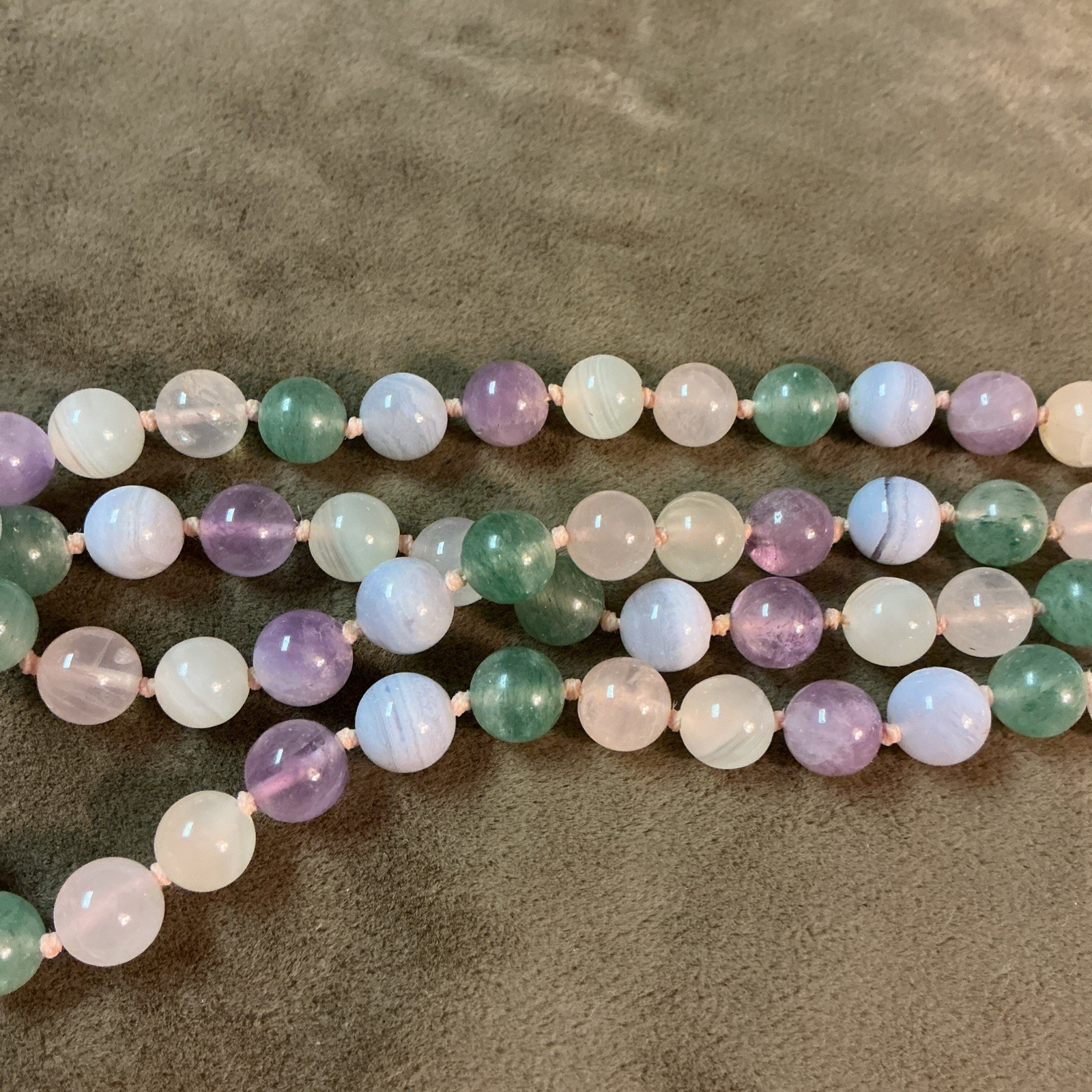 Hand Knotted gemstone 1/4” Round bead necklace amethyst quartz etc.