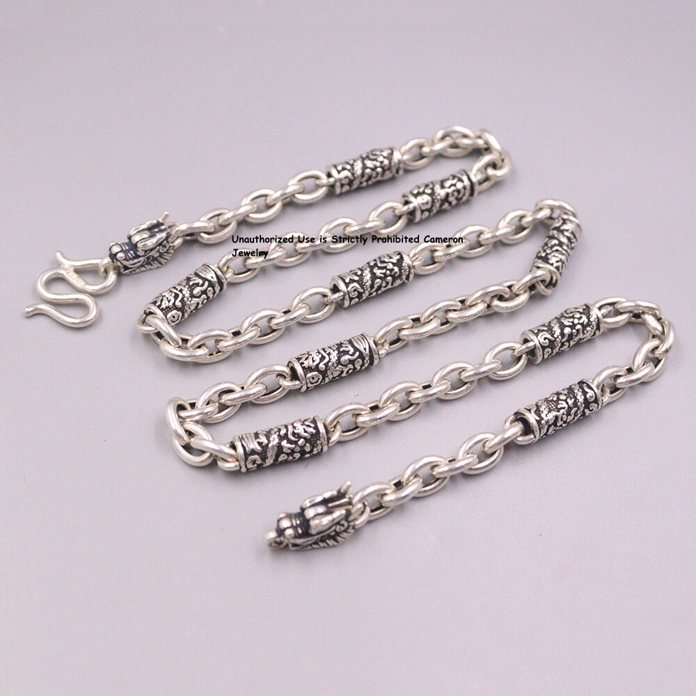 Pure S925 Sterling Silver Chain 6.5mm Dragon O Tube Link Necklace 57-58g 25.6in