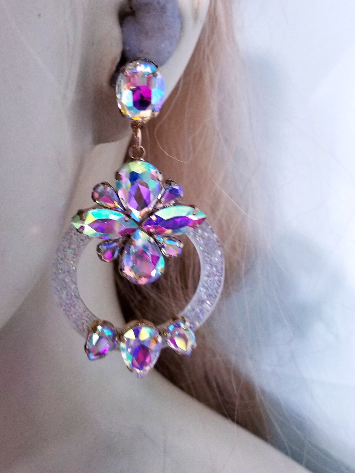 Drop Dangle Chandelier Earrings 3.3 inch AB Rhinestone Acrylic Hoop Pageant Prom