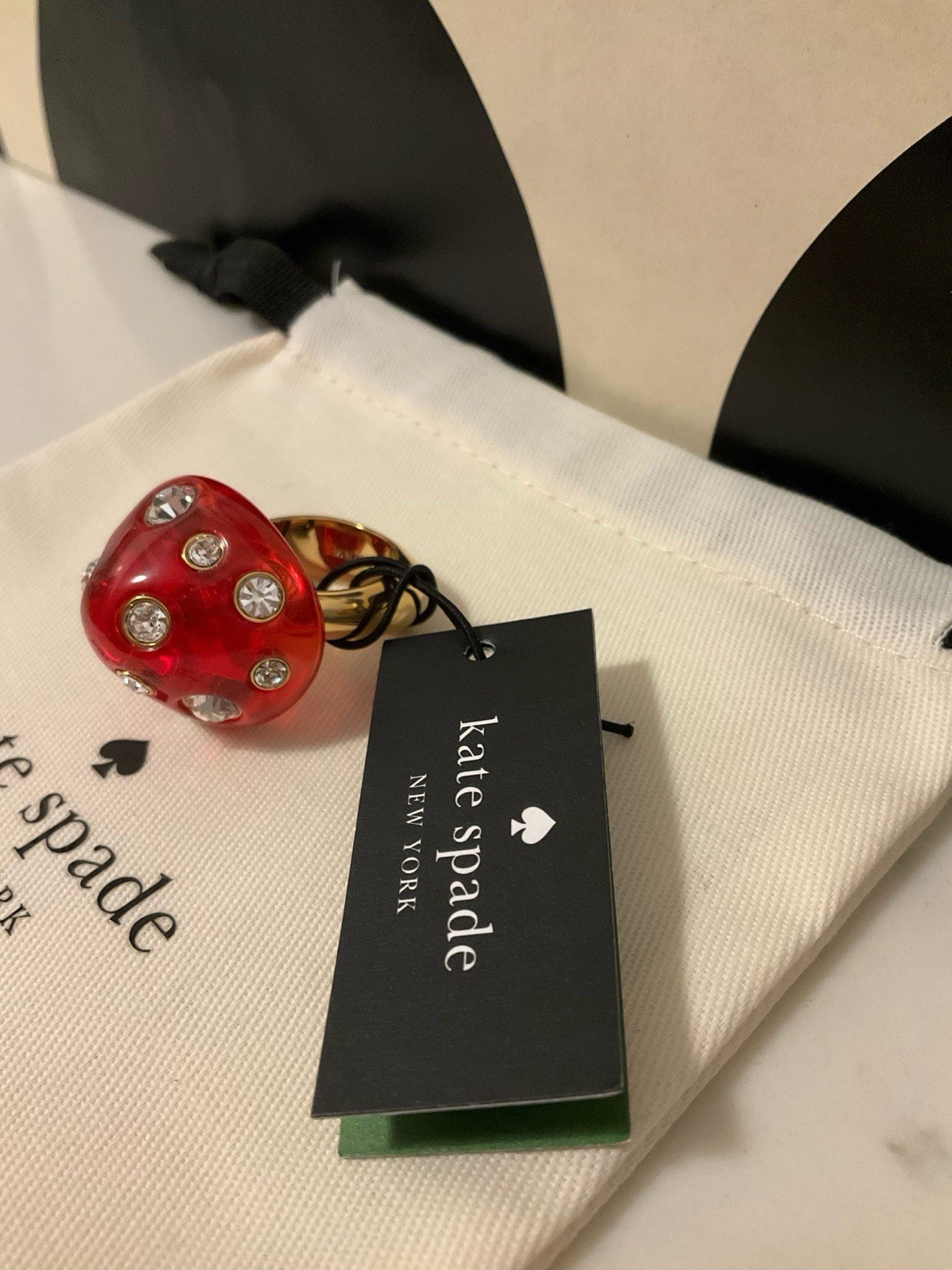 NWT Kate Spade New York Forest Pop Mushroom 12k Gold Plated CZ Crystal Ring Sz 7