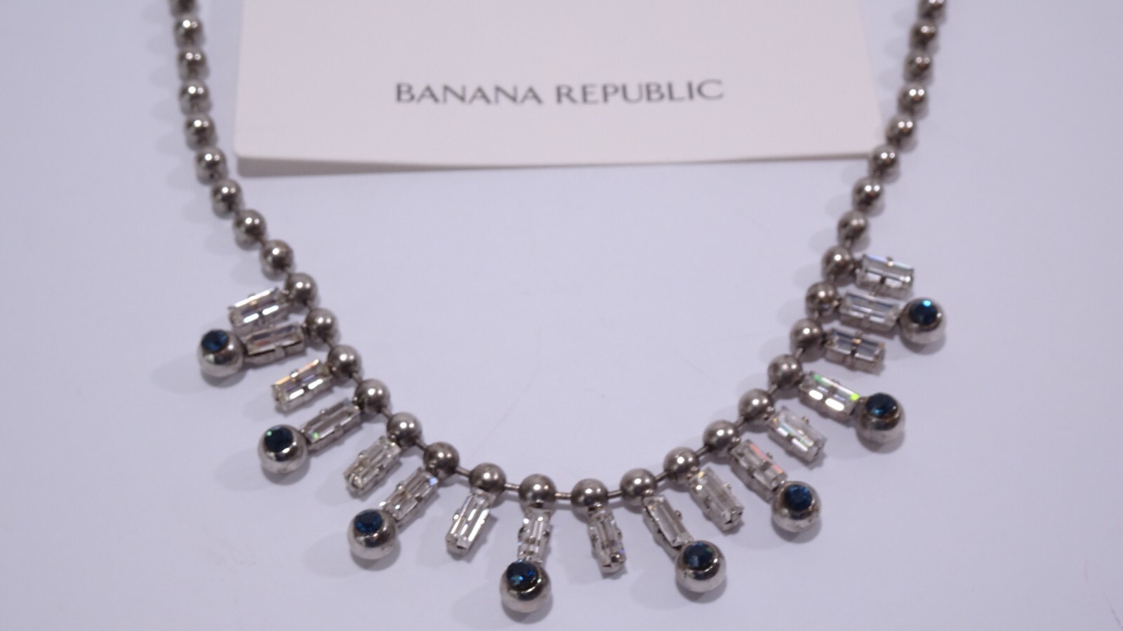 Banana Republic Women’s Antique Ball Grey Crystal Stick Ball Necklace NWT 58