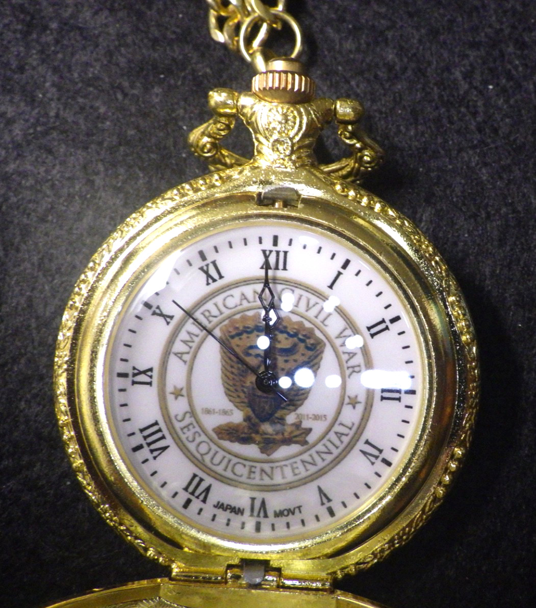 Vintage American Civil War Sesquicentennial Goldtone Pocket Watch With Chain