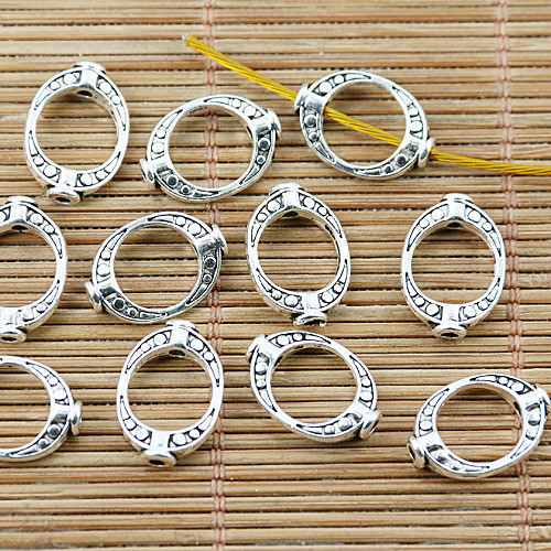 100pcs 15*10.7mm hole 1.4mm tibetan silver 2sided oval frame charms EF1415