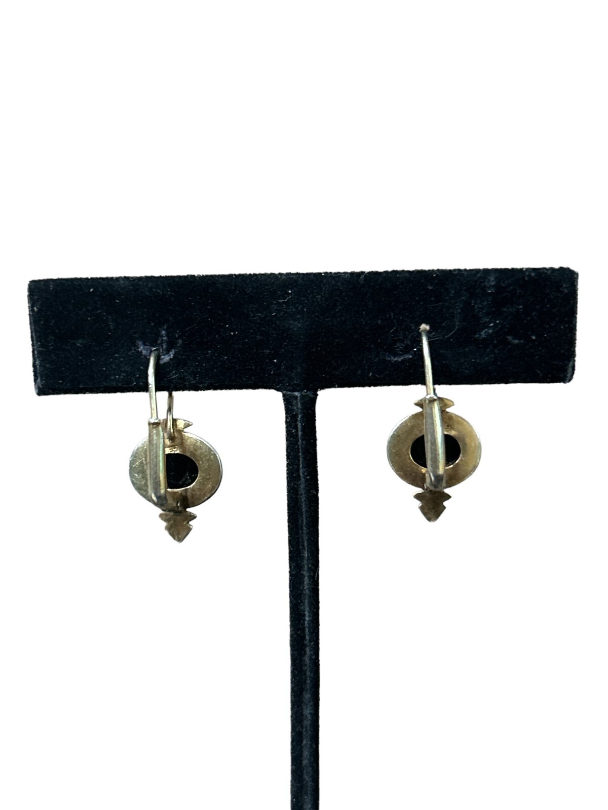 Vintage Onyx Oval shape sterling gold plated dangle earrings leveback