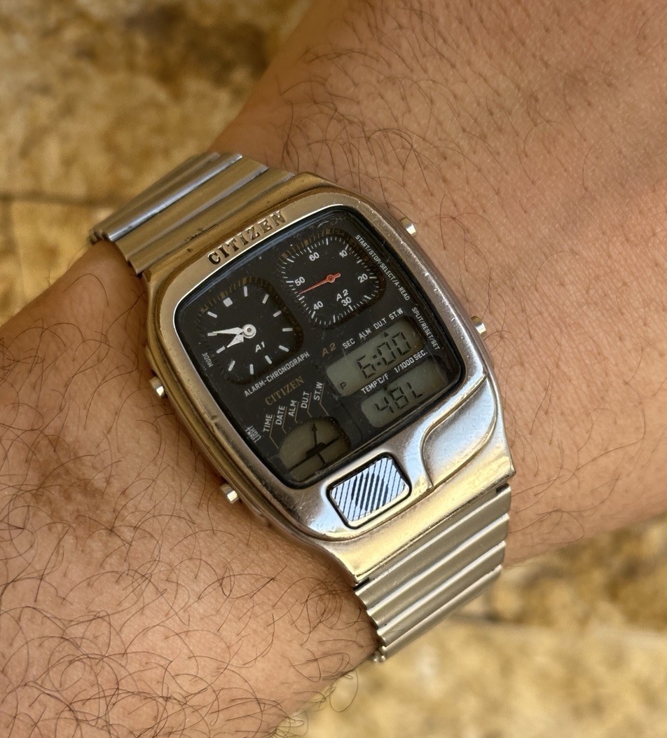 Vintage Citizen Ana-Digi Temp 8982-088549 Watch 35mm Chronograph Temperature Box