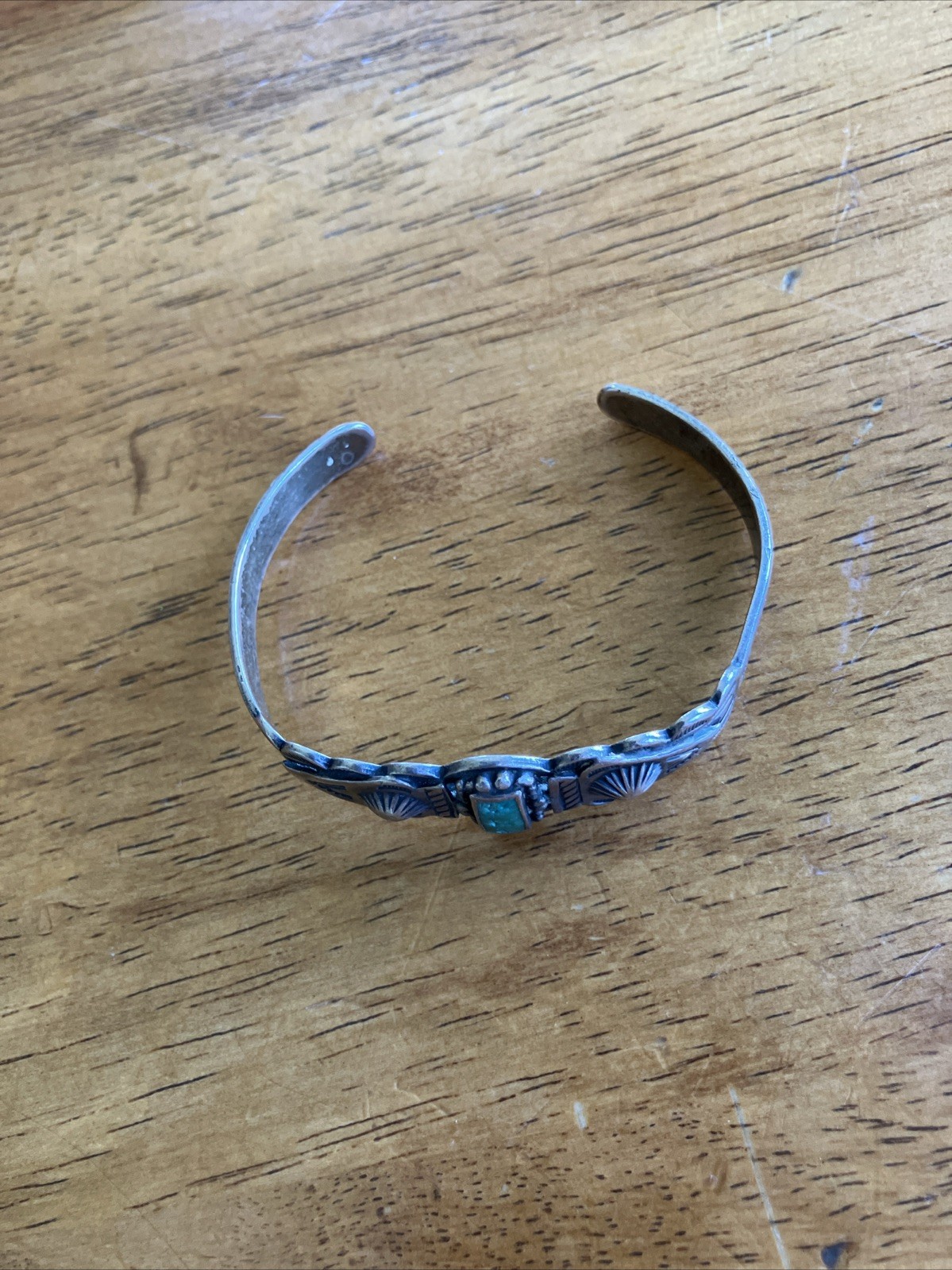 Vintage Fred Harvey Era Sterling Silver Turquoise Cuff Bracelet Feather Arrow