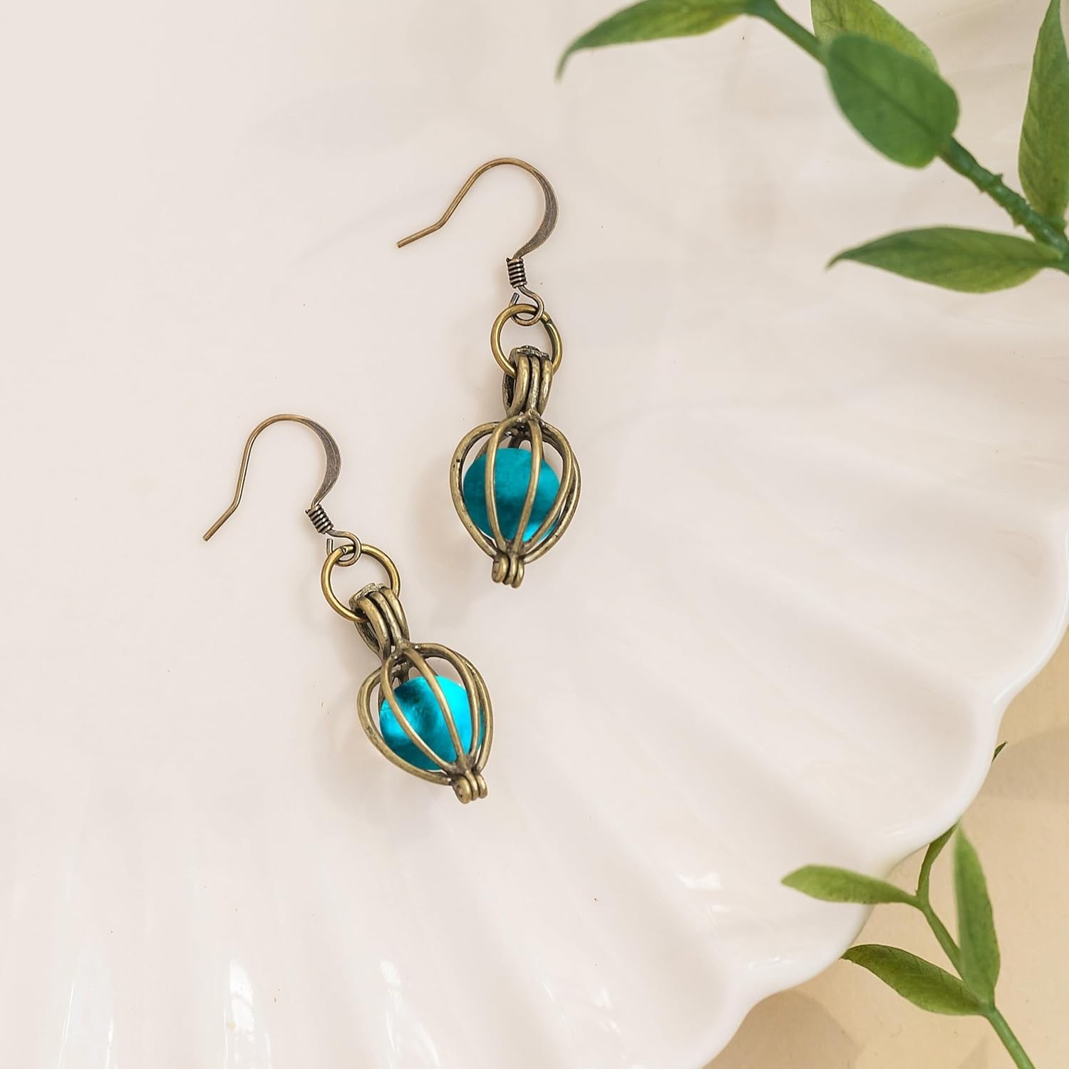 Antique Brass Dangle Earrings with Recycled Mason Jar Glass – Unique Jewelry