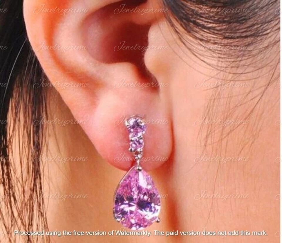 4.20Ct Pear Cut Lab Created Sapphire Drop/Dangle Earrings 14K White Gold Plated
