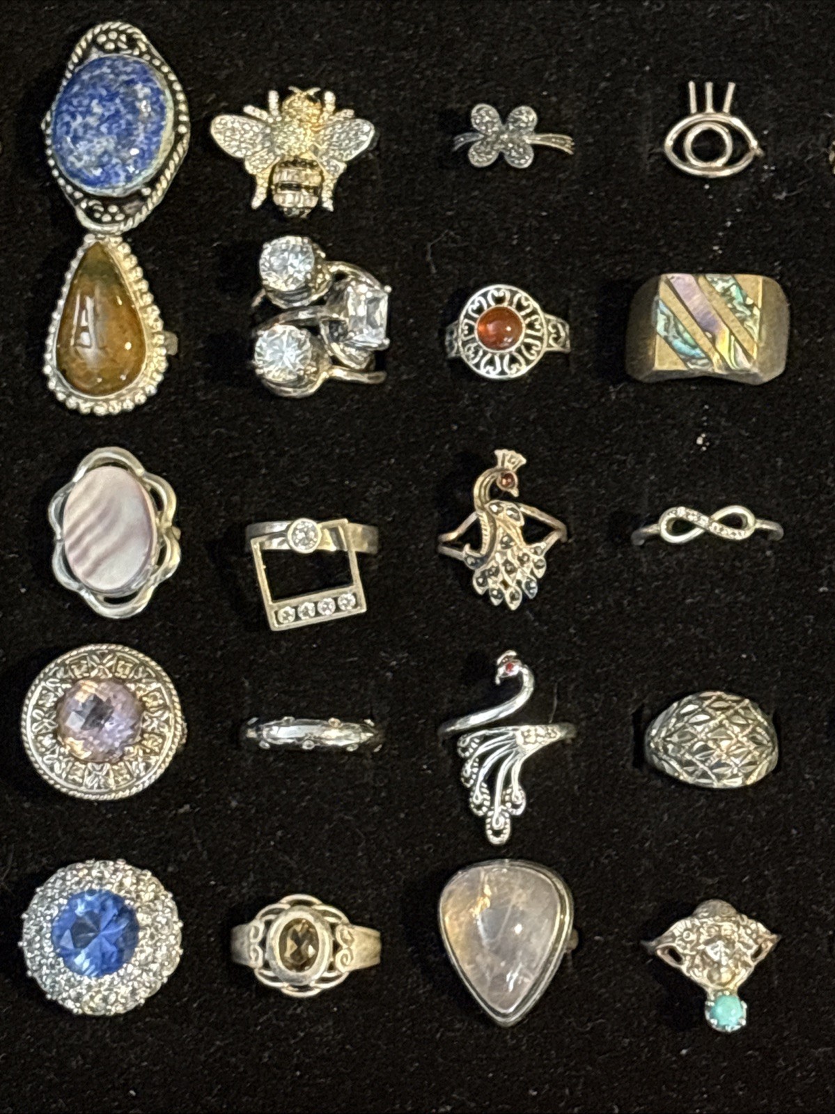 925/ Sterling 72 Rings Of Diff Sizes ,Stones And Styles Vtg / newCollection