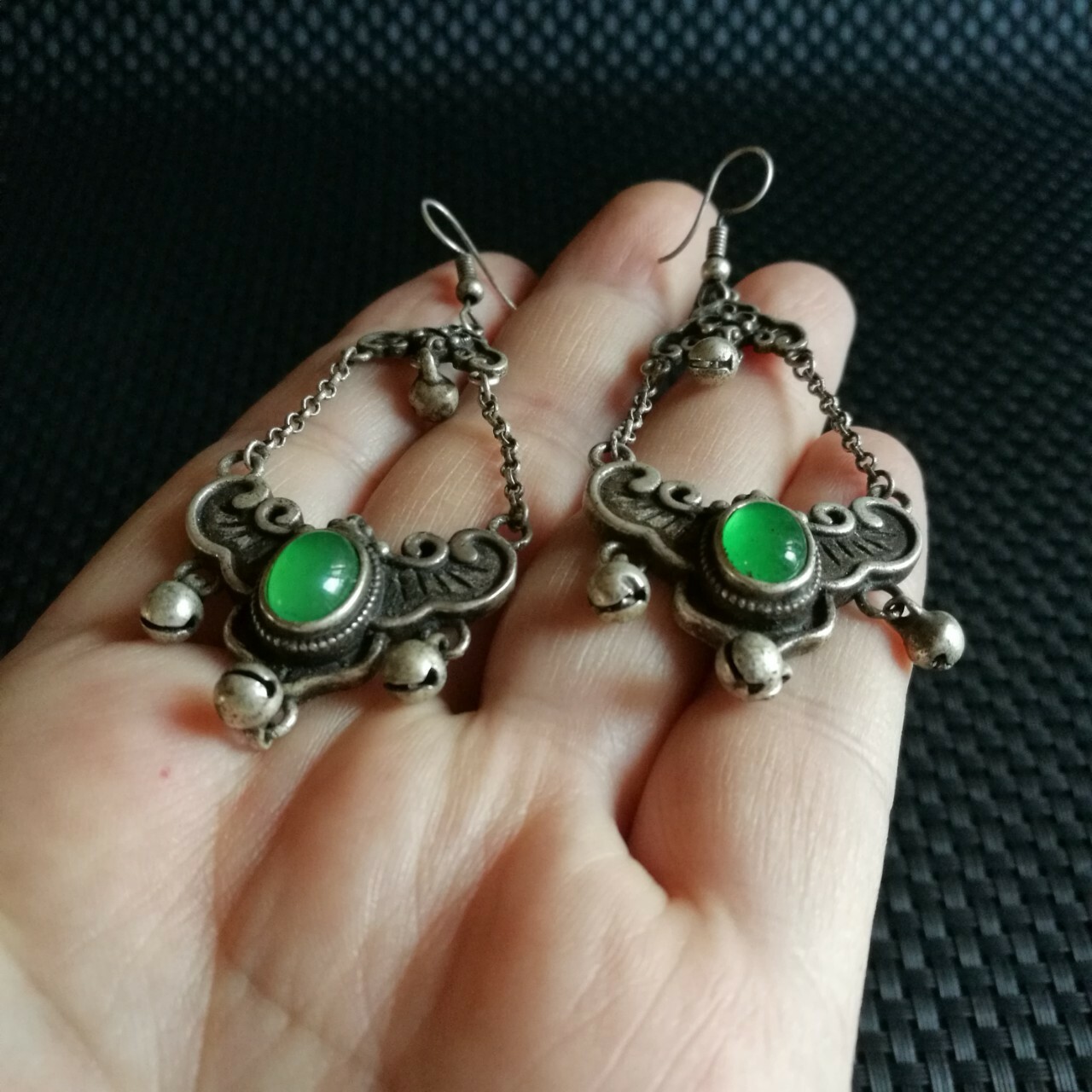 A Pair Old Silversmith Inlaid Old Jade Jade Butterfly Earrings Accessories