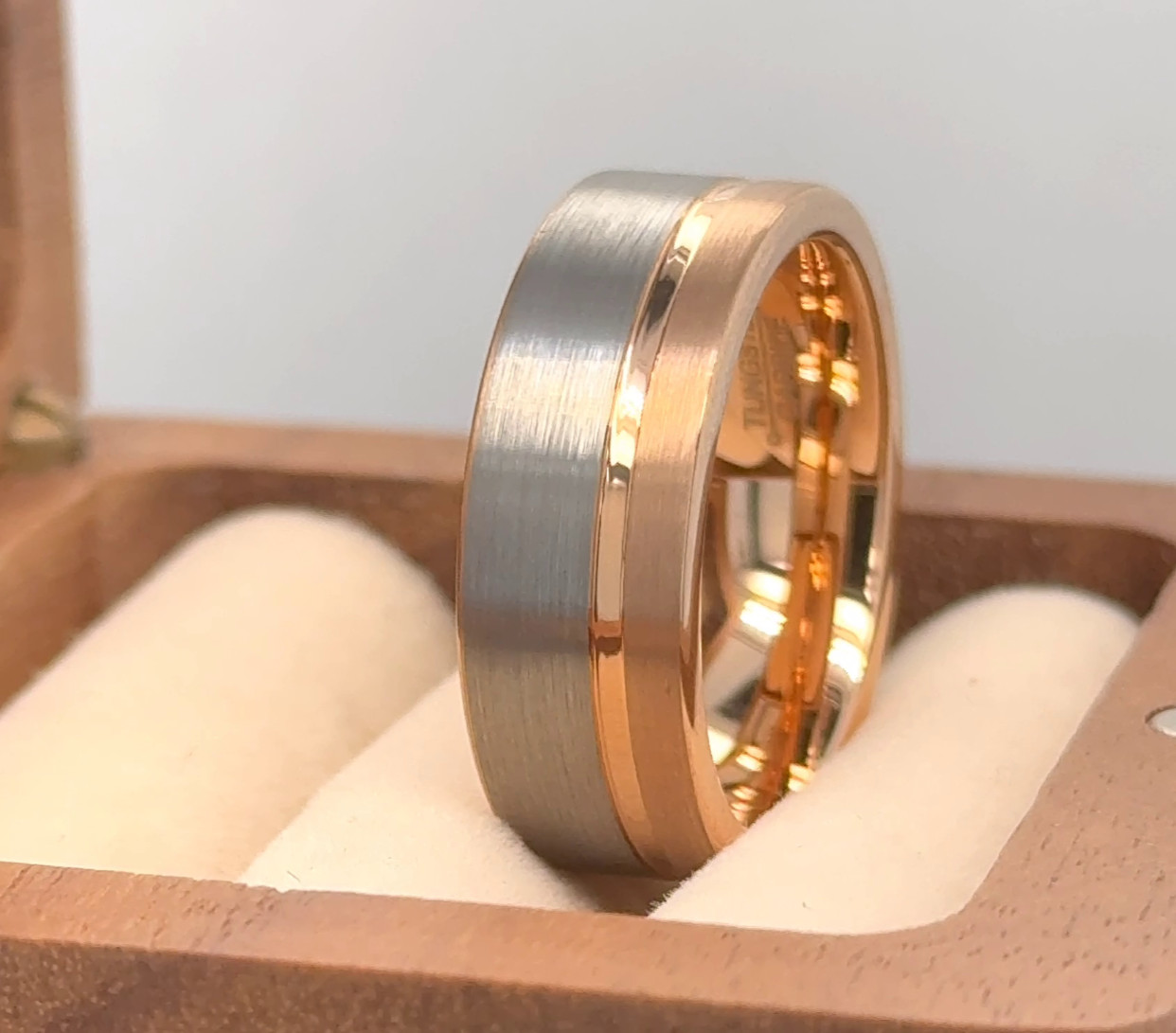 Silver Matt Finish Band Rose Gold Tungsten Ring Pipe Cut Grooved Xmas Gift Ring