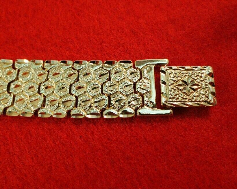 MENS 9 INCH 14KT PLATED DESIGNER ILLUSION NUGGET 3/4 INCH WIDE BRACELET i180