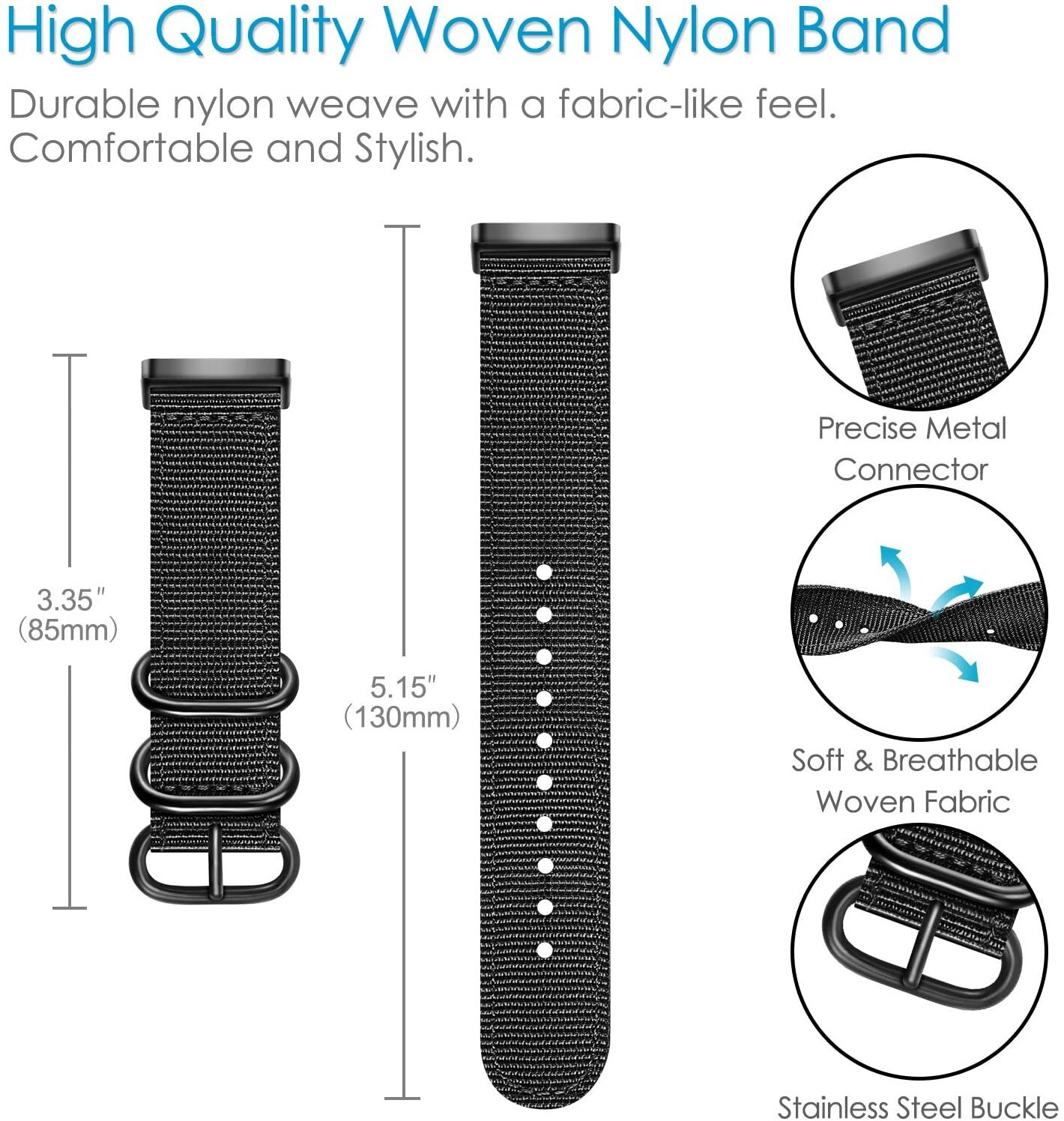 For Fitbit Versa 3/Fitbit Sense Watch Band Soft Woven Nylon Sport Strap Wrist