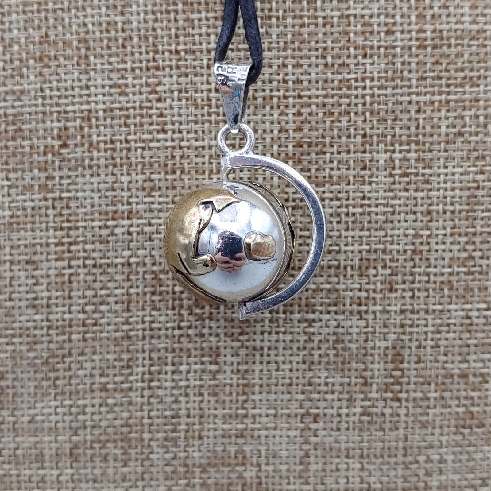 VTG Taxco TR-77 Mexico Sterling Silver .925 and Brass Earth Harmony Spin Pendant