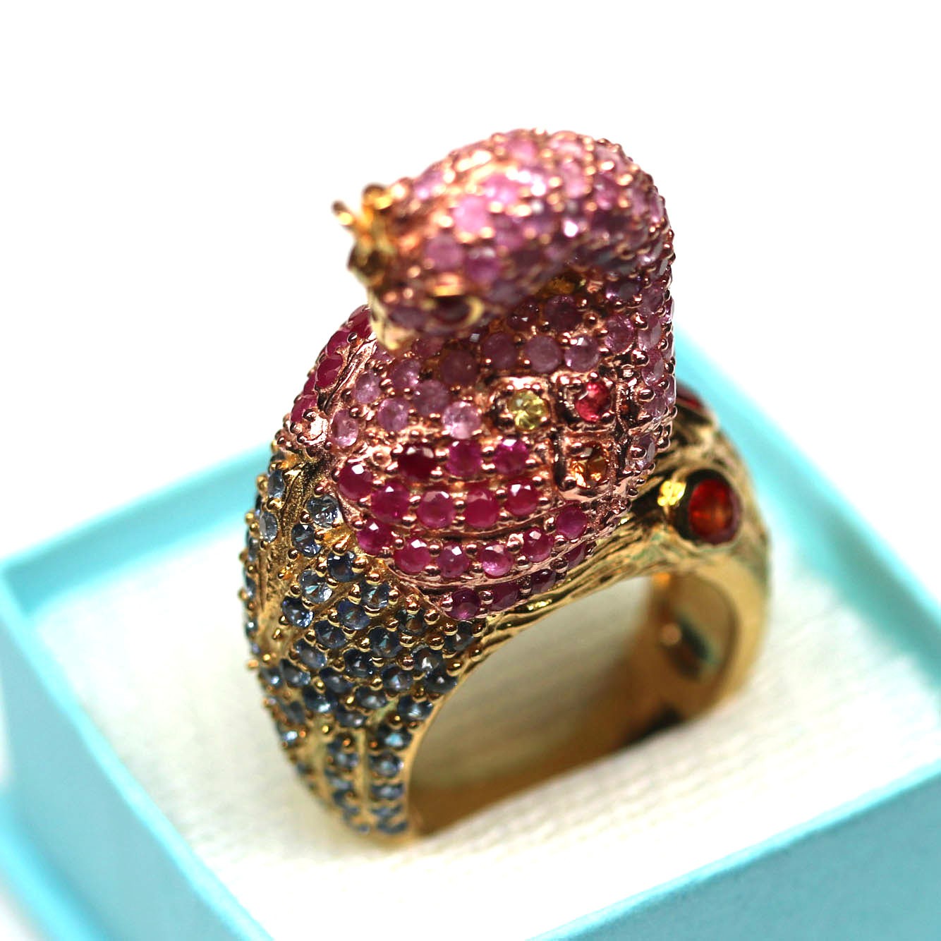Natural Blue Pink Sapphire Ruby Ring Size 8 925 Sterling Silver Handmade