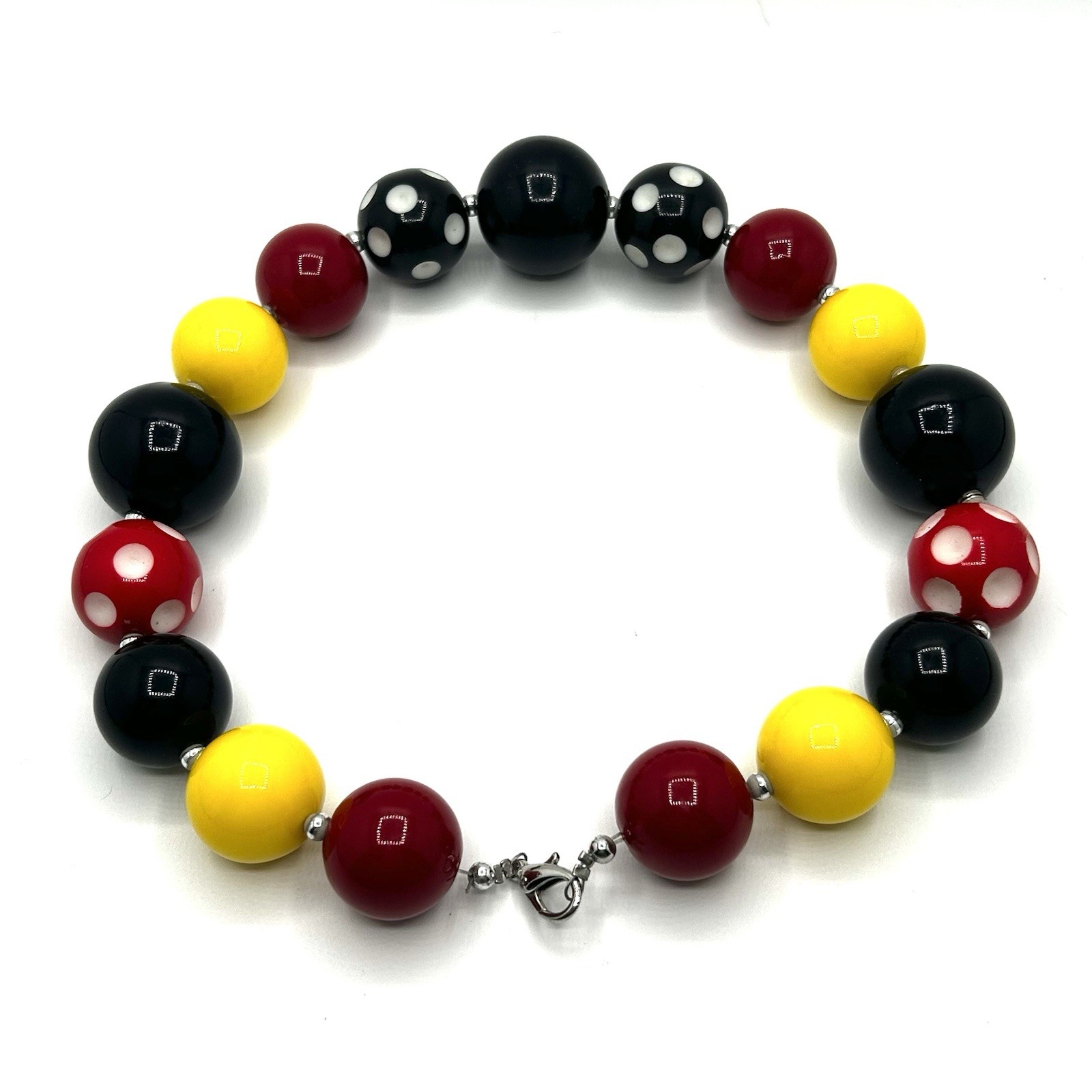 COSPLAY MICKEY MINNIE MOUSE Red Black Yellow Big Chunky Bead 14” Choker Necklace