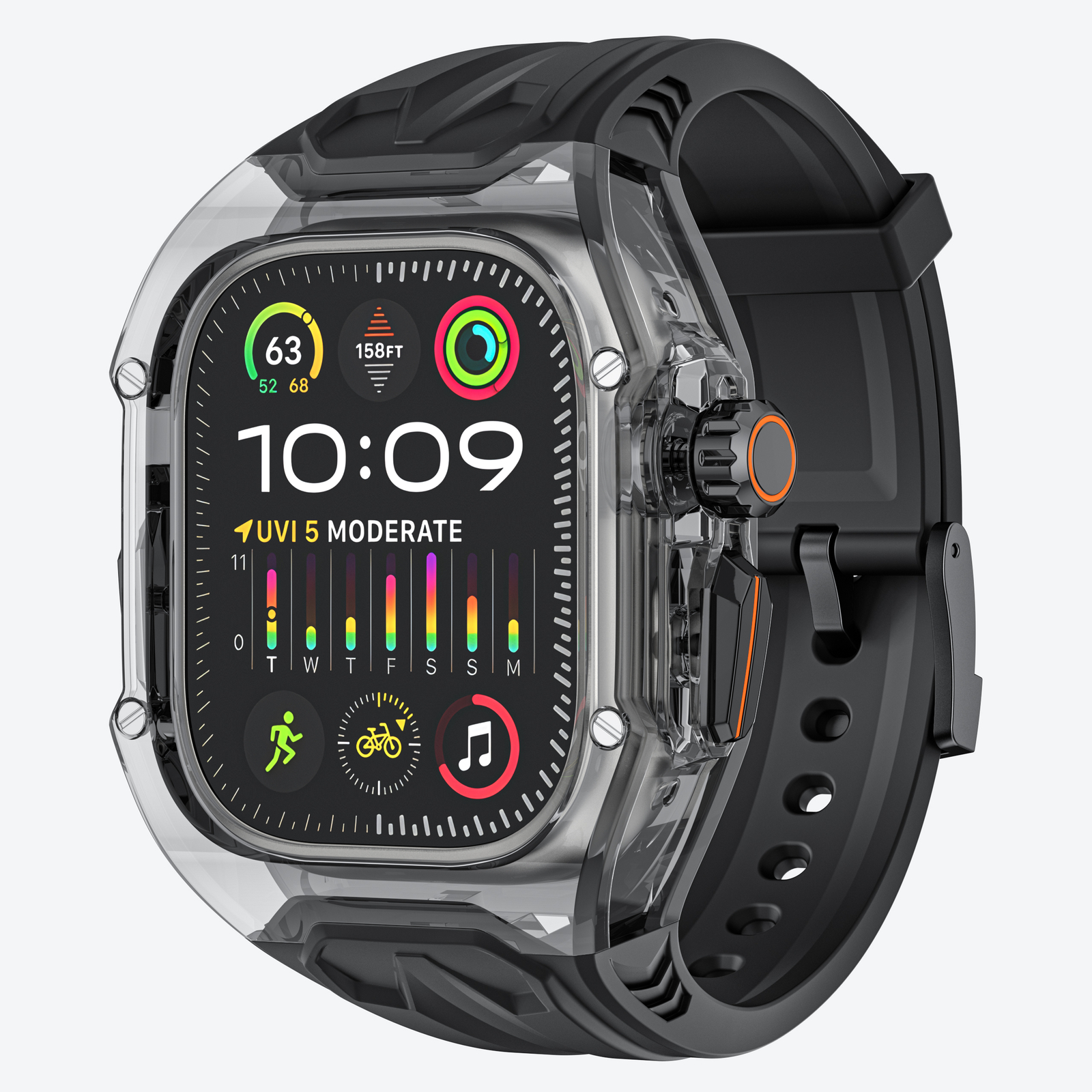 Clear Case+Silicone Sport Band For Apple Watch Series 10 9 8 7 6 5 4 SE Ultra1/2