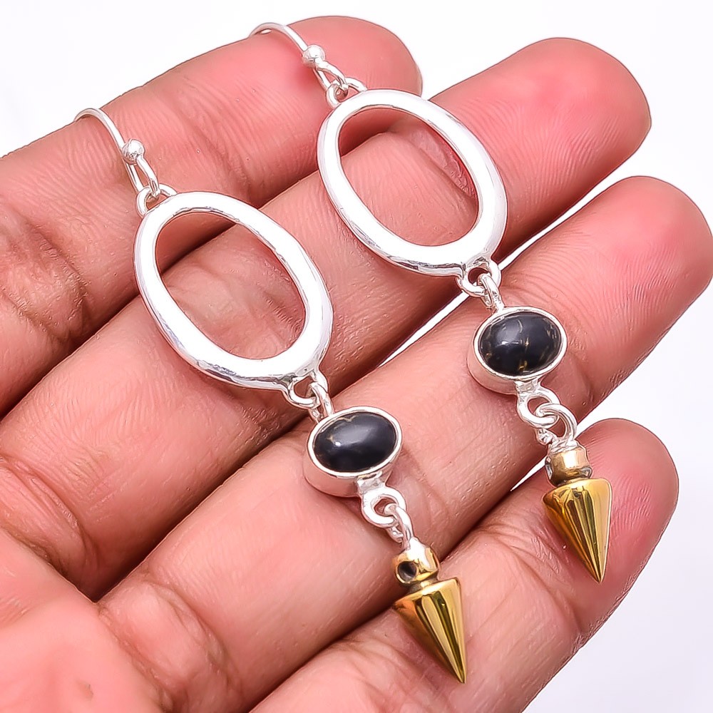 Copper Black Turquoise 925 Sterling Silver Two Tone Arrow Head Earring 2.73″ E40
